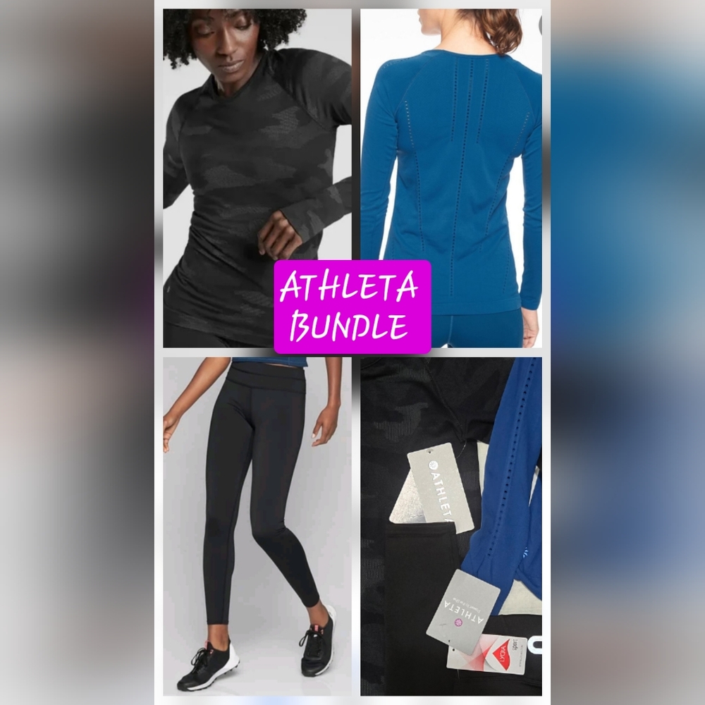 $217 Athleta Black and Blue Activewear Bundle Size XS XXS Sonar Tights & Top